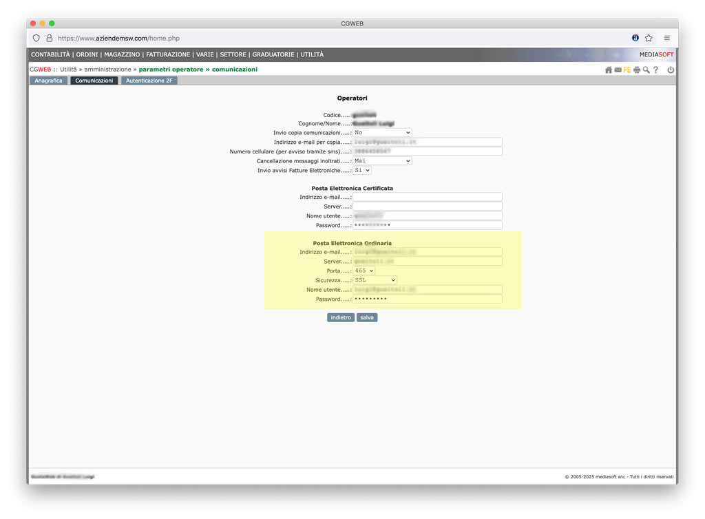 cgweb autenticazione mail
